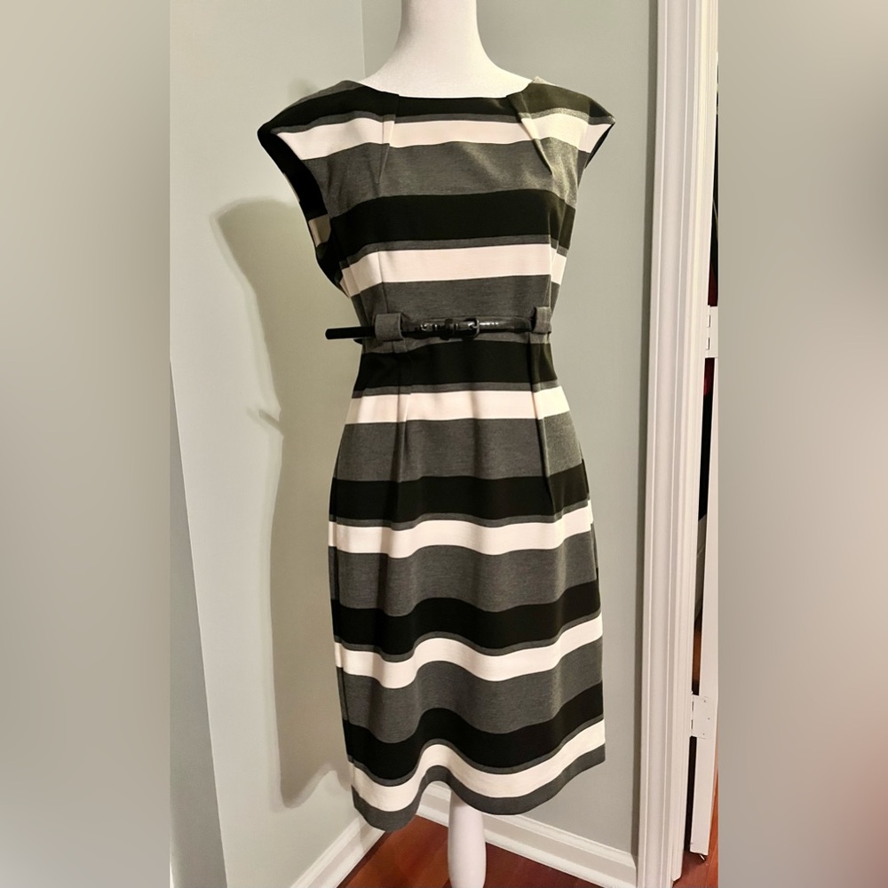 Calvin Klein Striped Dress with belt, Size 8
